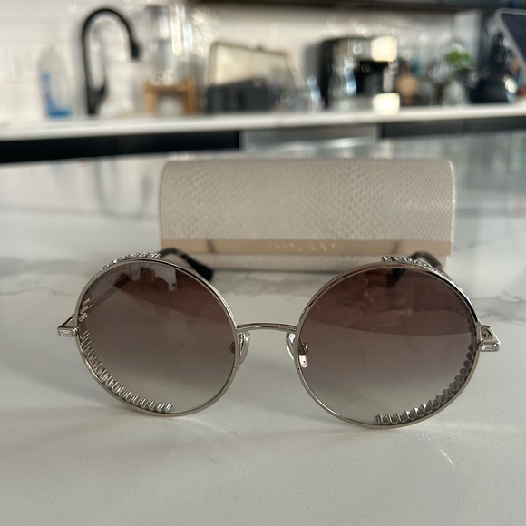 Jimmy Choo Accessories - Jimmy Choo Silver and Brown Sunglasses